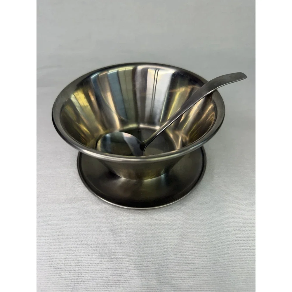 Vintage Leonard MCM Stainless Steel Gravy Boat Sauce Bowl Ladle Japan 18-8